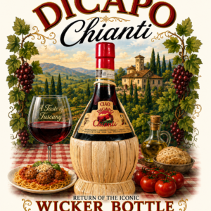 DiCapo Chianti wicker bottle label t shirt design